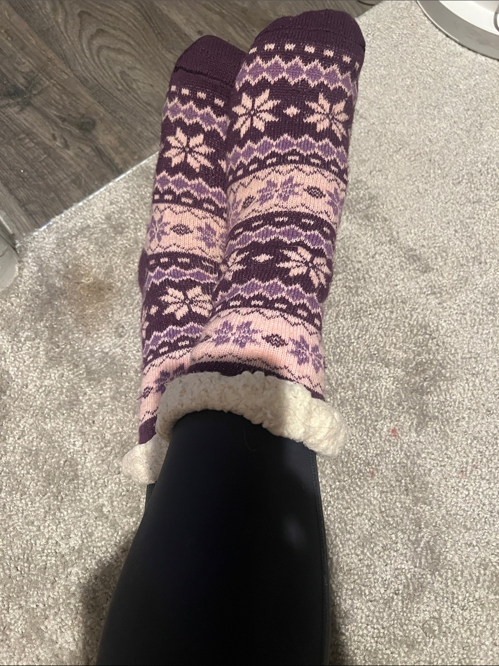 Pre-Loved Purple and Cream Knit Bootie Slippers! Super cute & comfy! 😍